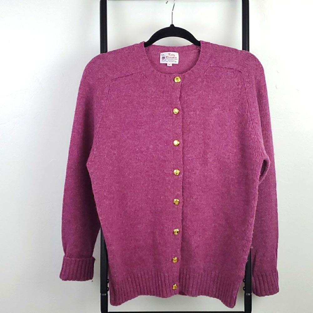 Vintage Lady Clansman Scottish wool cardigan buttons sweater women knit size M